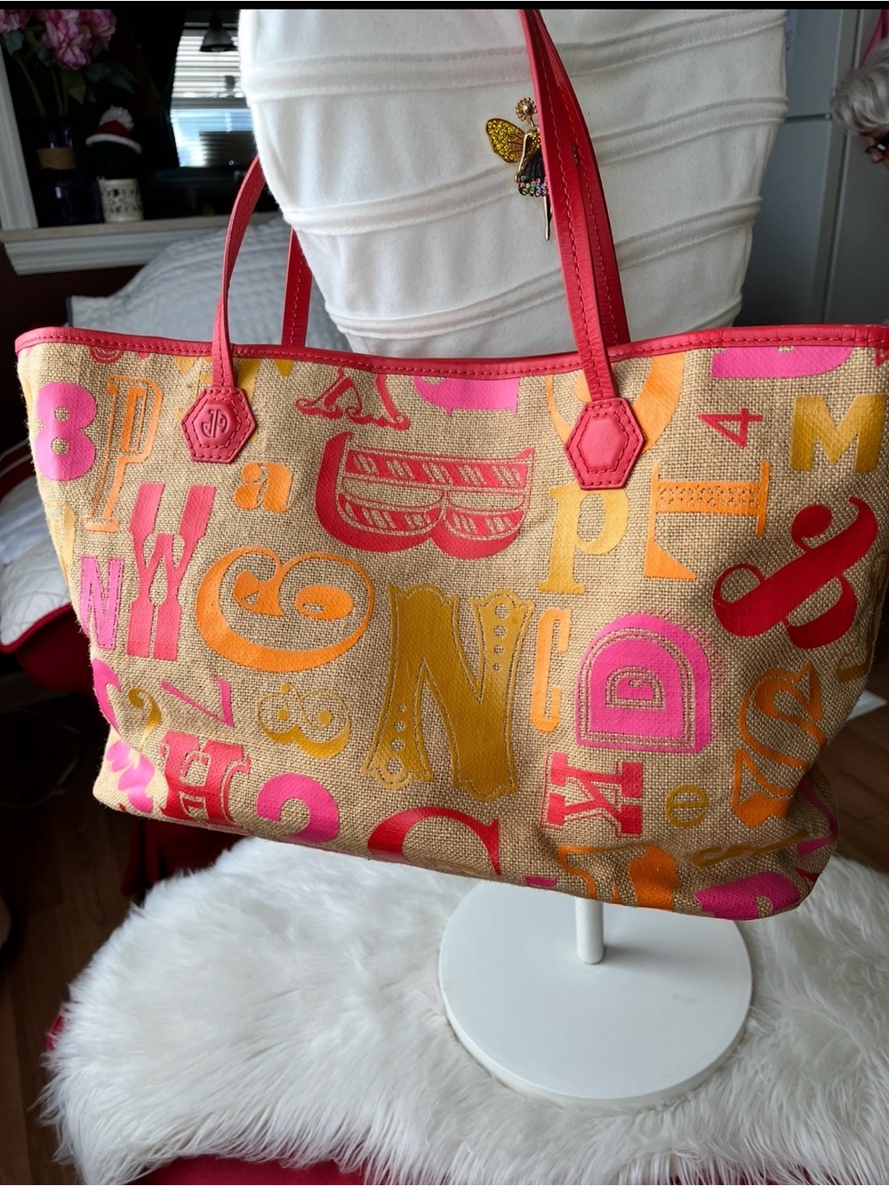 Jonathan Adler Pink Alphabet Print Canvas Tote Bag